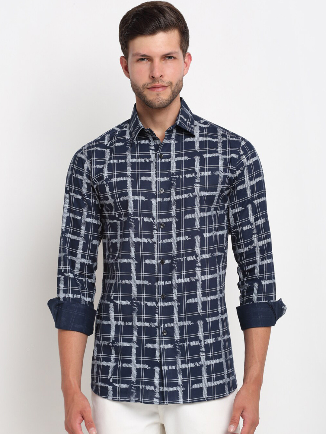 

FINNOY Men Blue New Slim Fit Checked Casual Shirt
