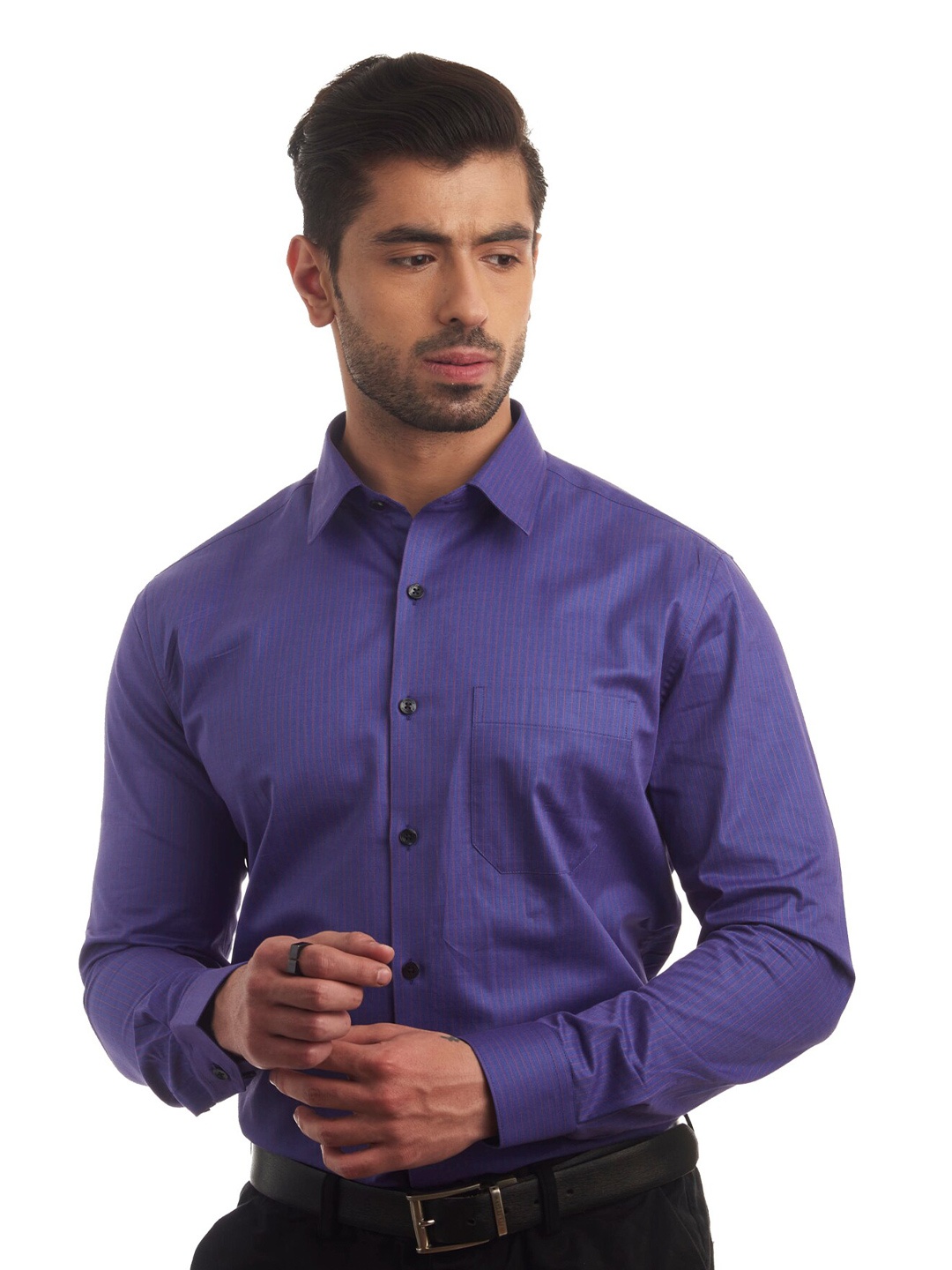 

FINNOY Men Blue New Slim Fit Striped Giza Cotton Formal Shirt