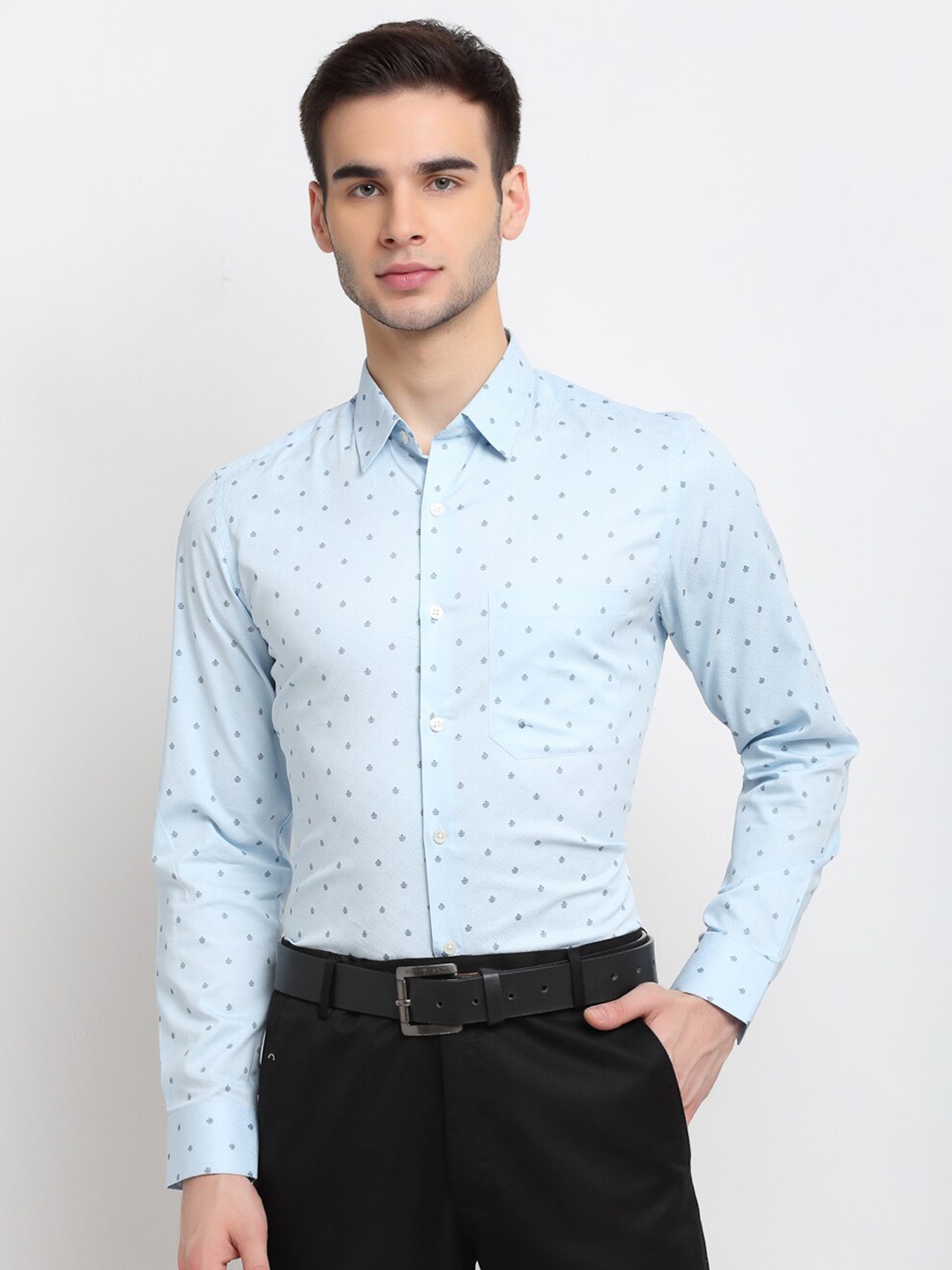 

FINNOY Men Blue New Slim Fit Printed Formal Shirt