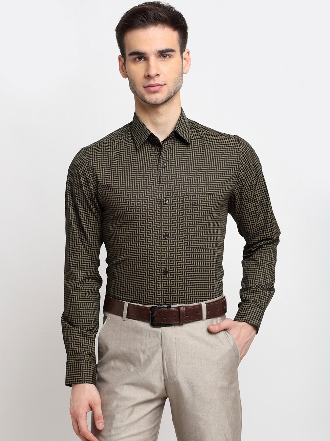 

FINNOY Men Black New Slim Fit Printed Formal Shirt