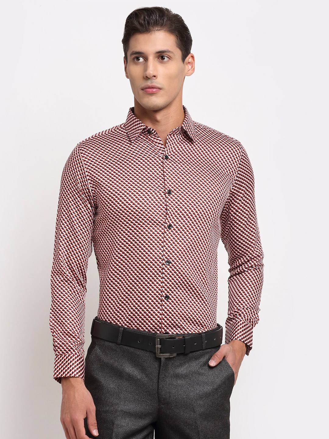 

FINNOY Men Red New Slim Fit Printed Formal Shirt