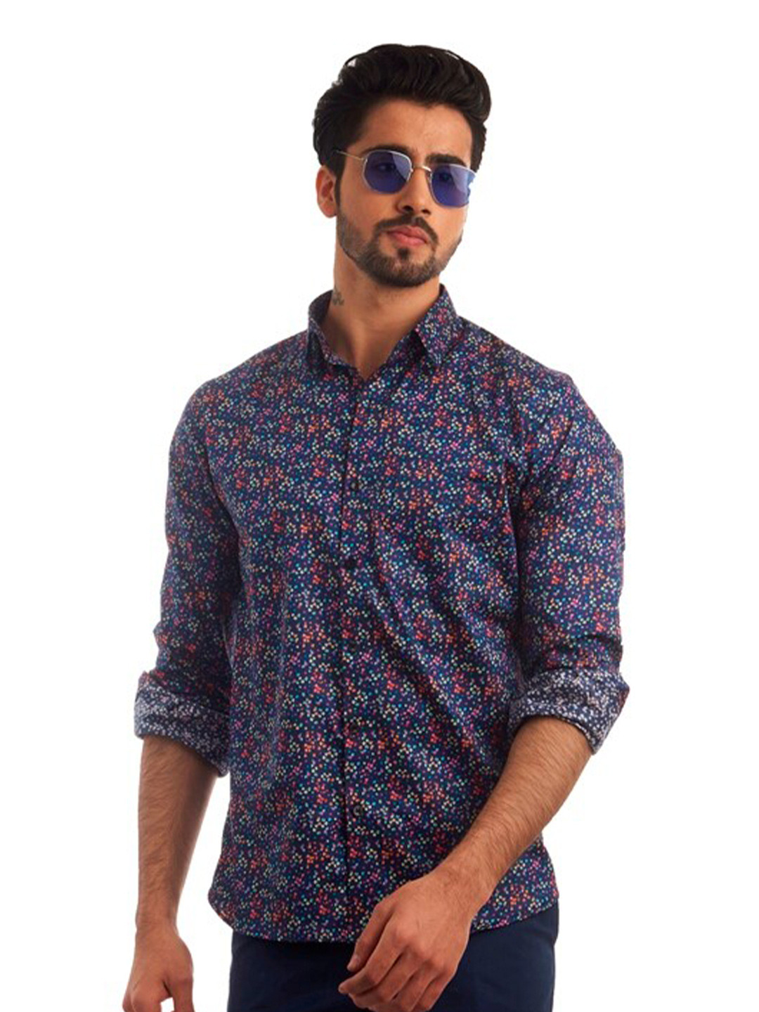 

FINNOY Men Blue New Slim Fit Floral Giza Cotton Casual Shirt
