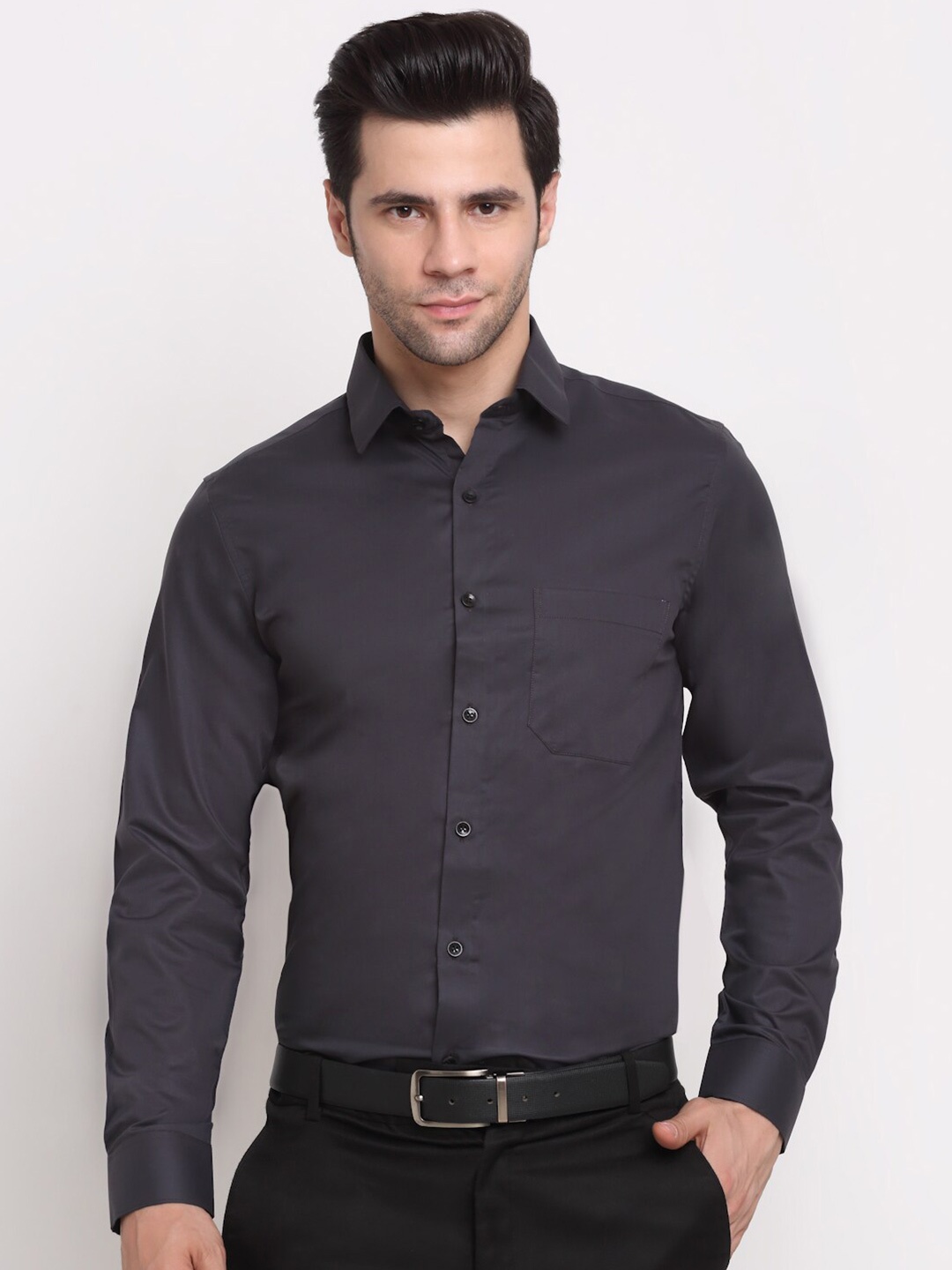 

FINNOY Men Charcoal Giza Cotton Formal Shirt