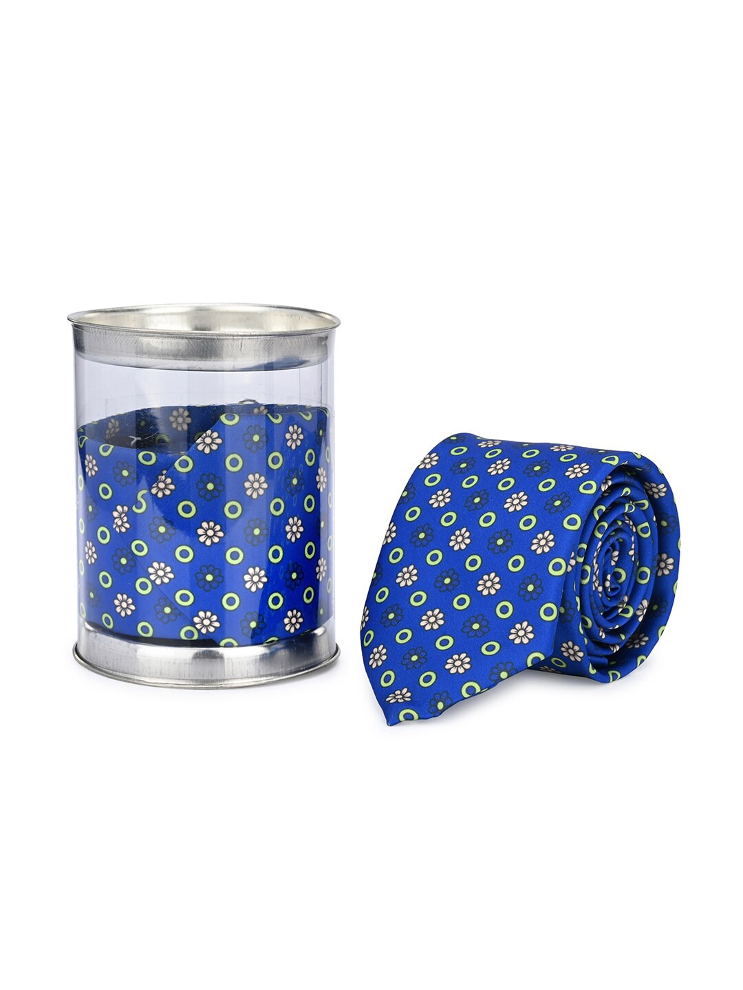 

FINNOY Men Printed Silk Broad Tie, Blue