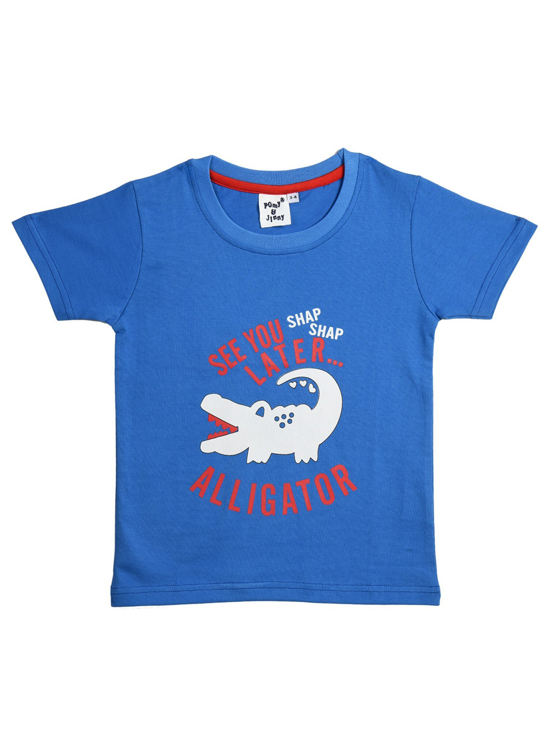 

POMY & JINNY Boys Blue Typography Printed Slim Fit Cotton T-shirt