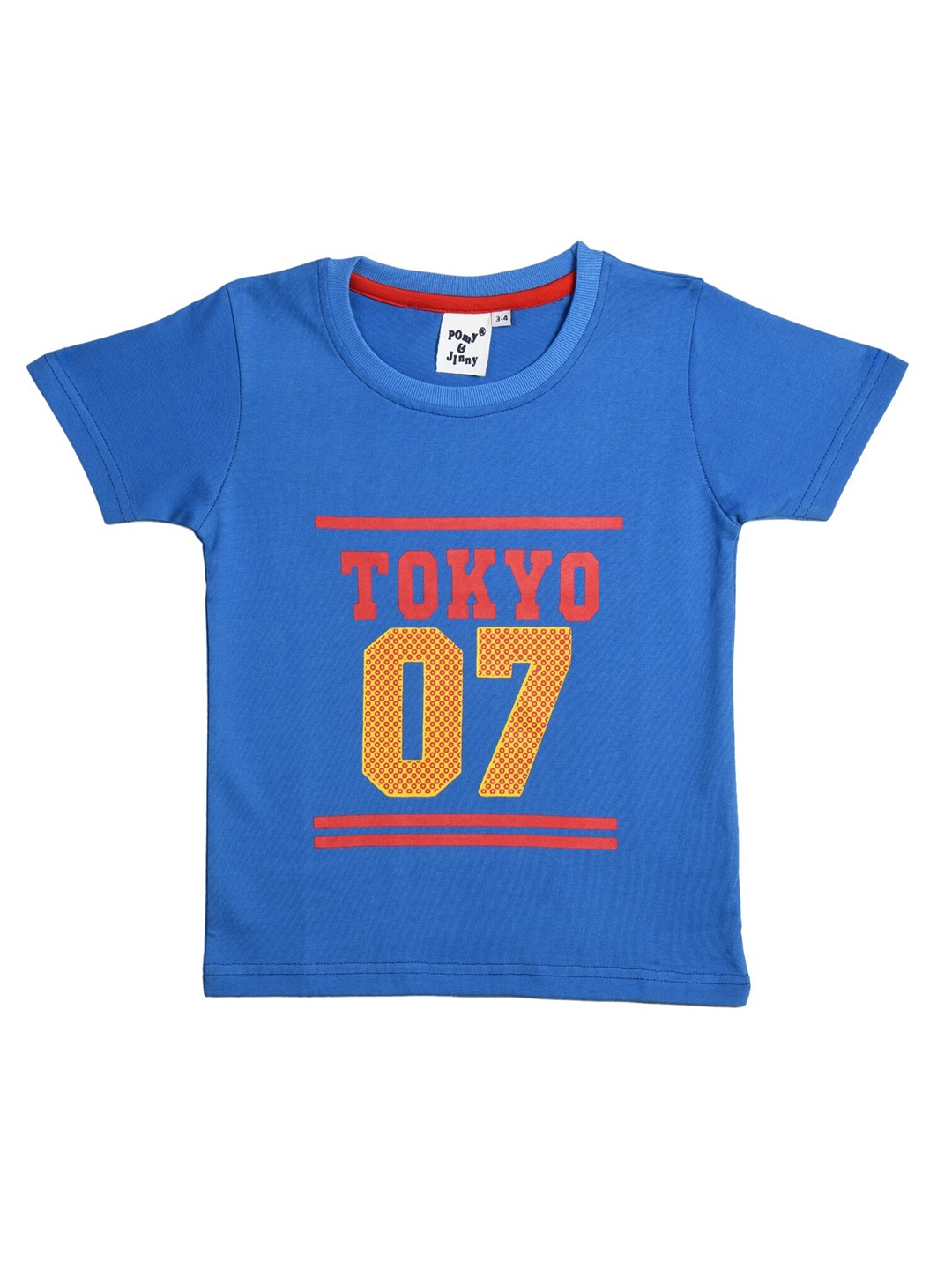 

POMY & JINNY Boys Blue Typography Printed Slim Fit Cotton T-shirt