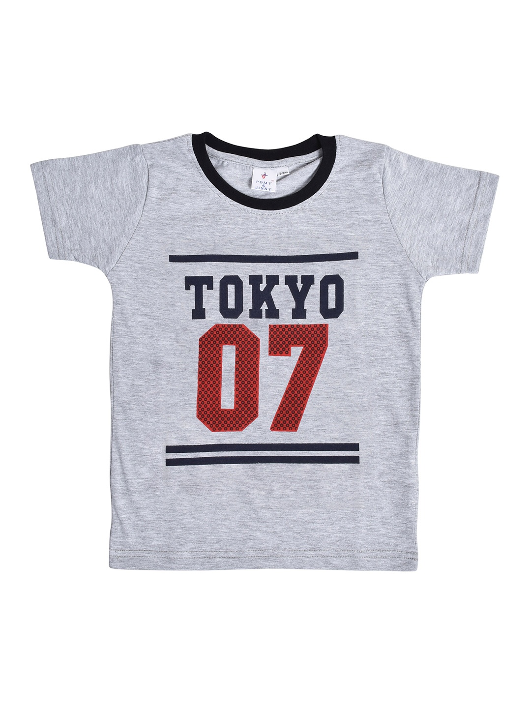 

POMY & JINNY Boys Grey Melange Typography Printed Slim Fit T-shirt