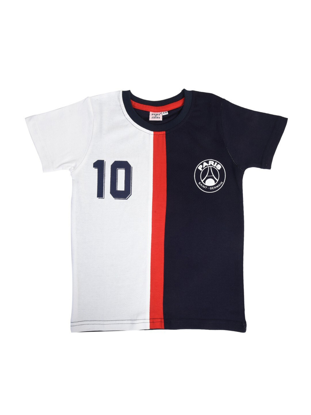 

POMY & JINNY Boys Navy Blue Colourblocked V-Neck Slim Fit T-shirt