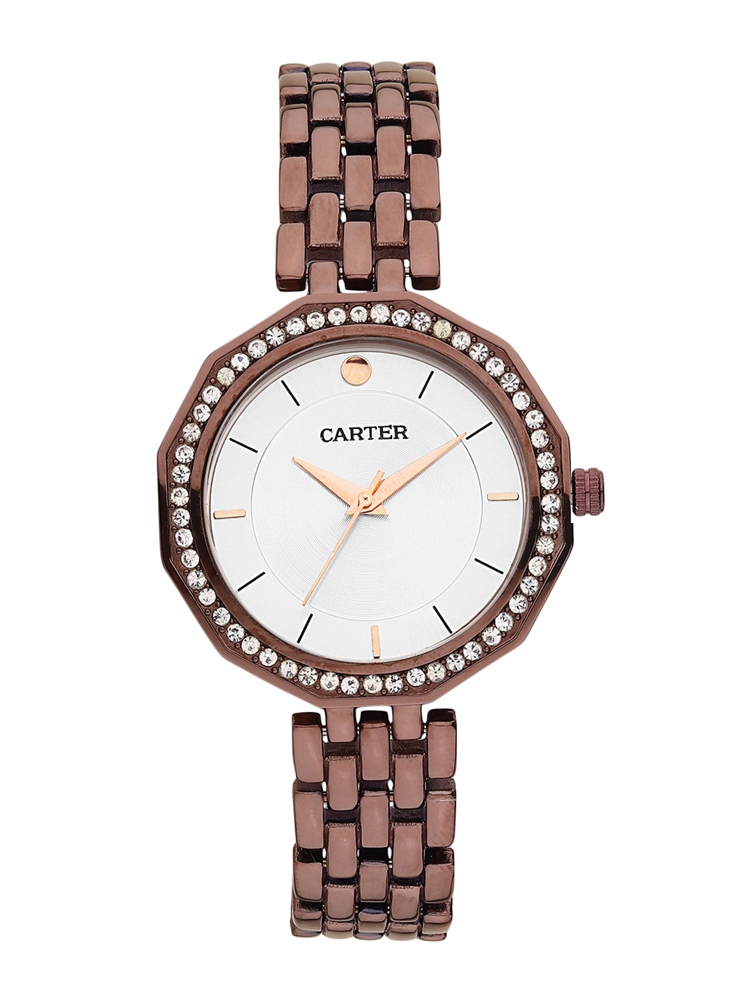 

Sandy D Carter Women White Brass Embellished Dial & Brown Bracelet Style Straps Analogue Watch SDC-32-WH