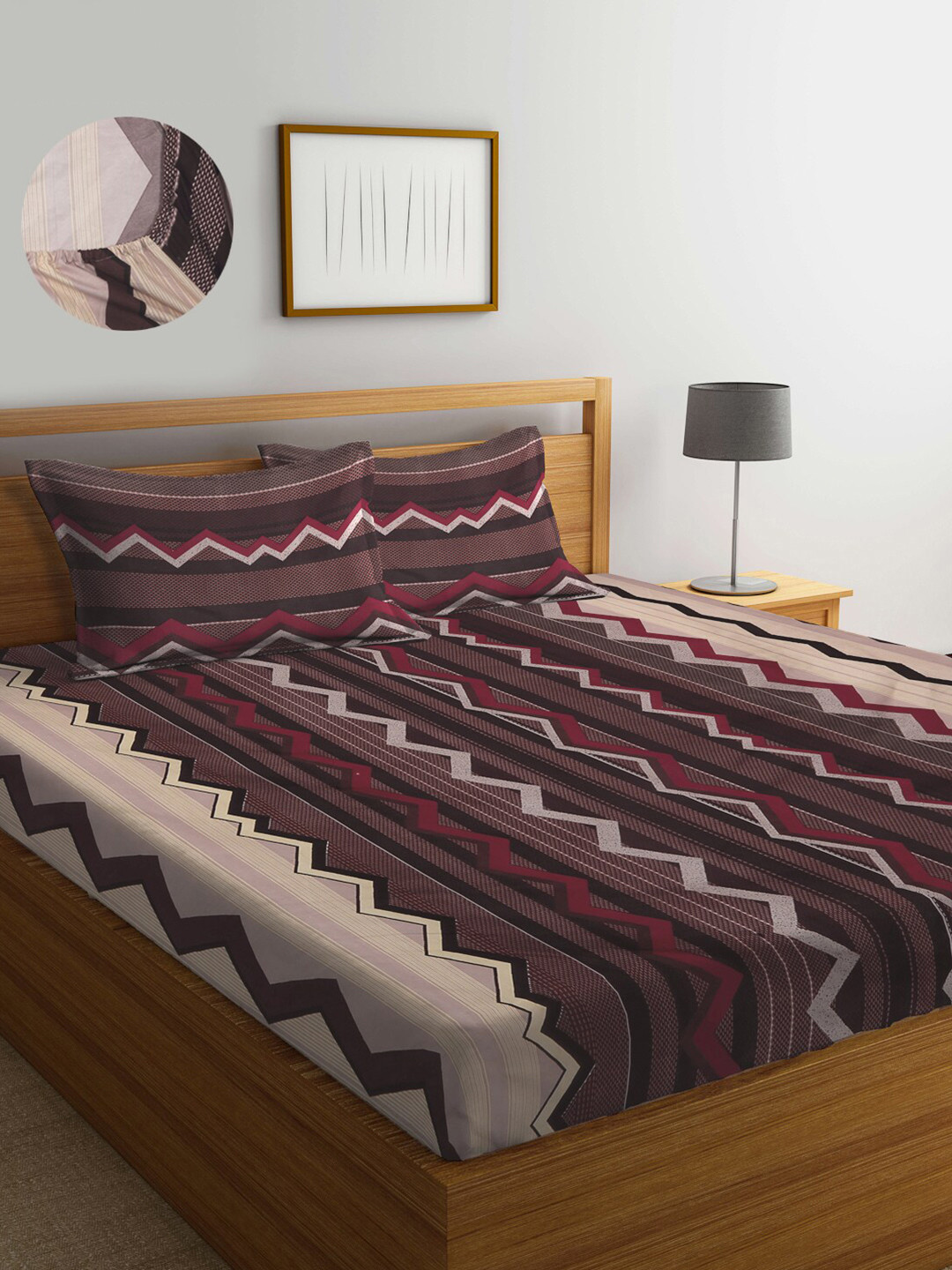 

KLOTTHE 300 TC Fitted King Bedsheet with 2 Pillow Covers, Brown