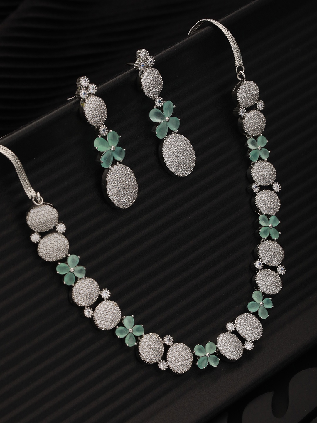 

Saraf RS Jewellery Gold-Plated Lime green AD Studded Statement Jewellery Set