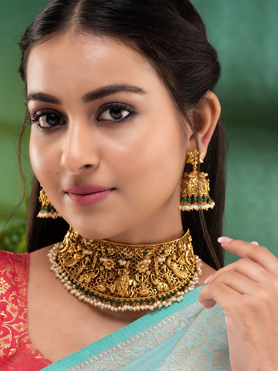

Saraf RS Jewellery Gold-Plated AD-Studded Jewellery Set