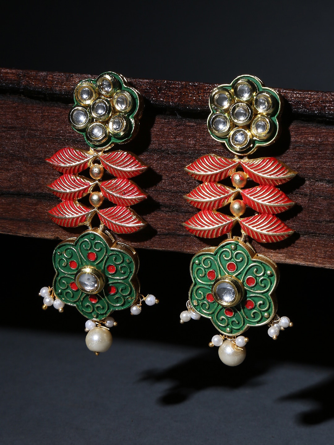 

OOMPH Floral Design Ethnic Drop Earrings, Green