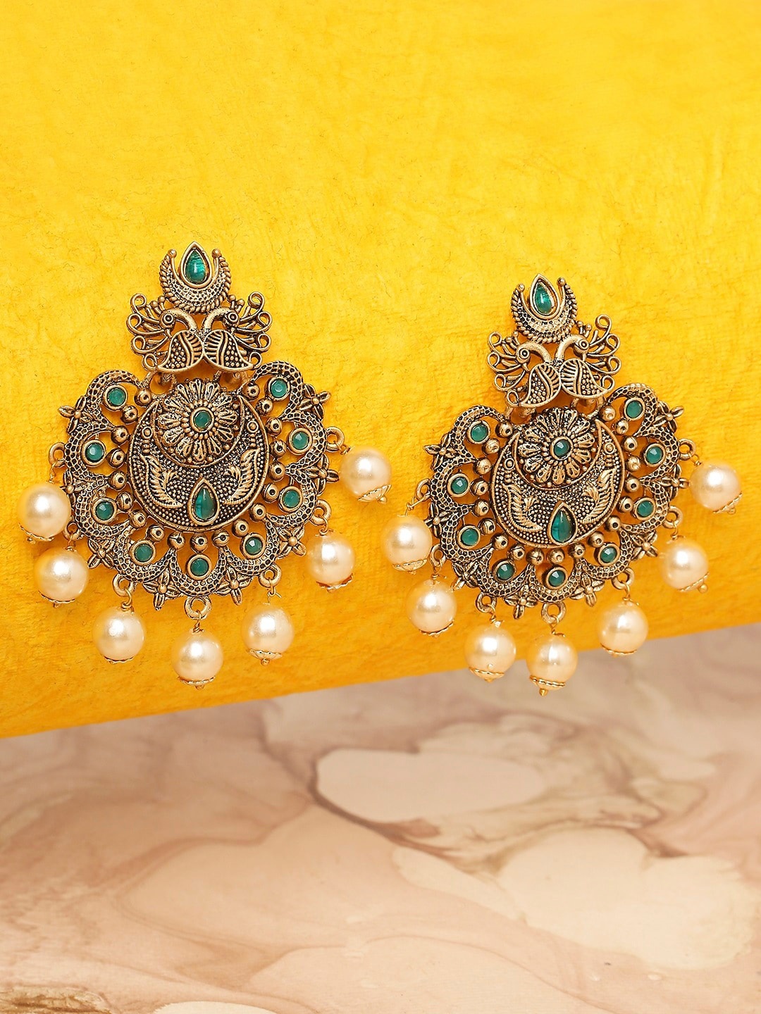 

OOMPH Gold-Toned Peacock Shaped Chandbalis Earrings