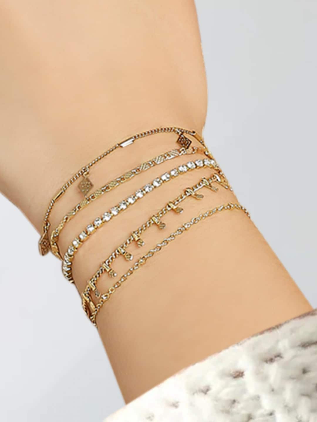 

OOMPH Women Set of 5 Gold-Toned Multistrand Bracelets