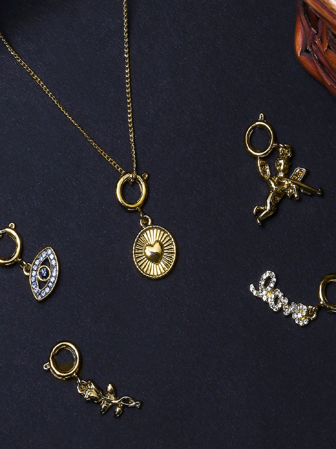 

OOMPH Set Of 5 Gold-Toned & White Stones-Studded & Beaded Charm Pendant With Chain