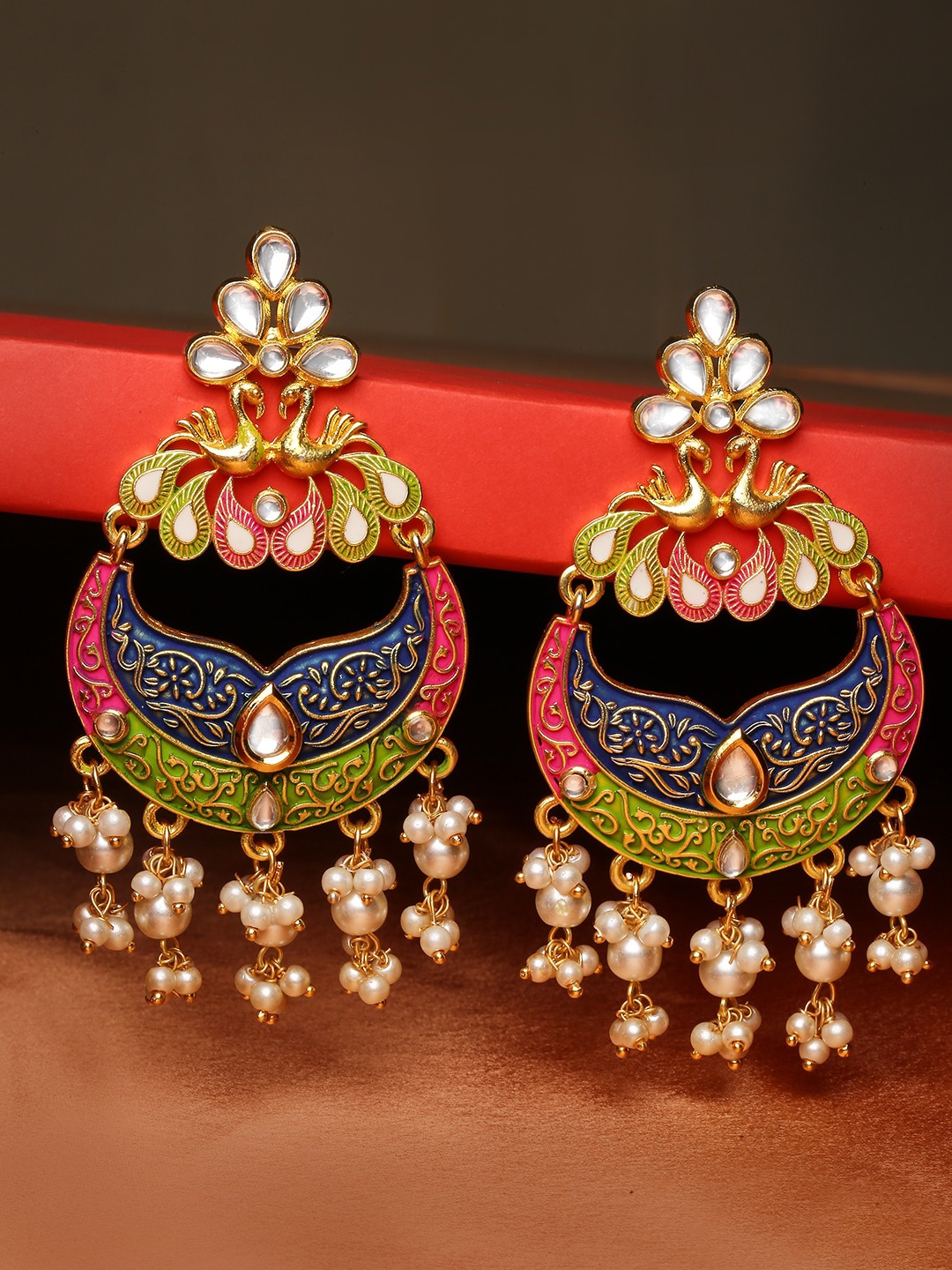 

OOMPH Gold-Toned Crescent Shaped Chandbalis Earrings, Blue