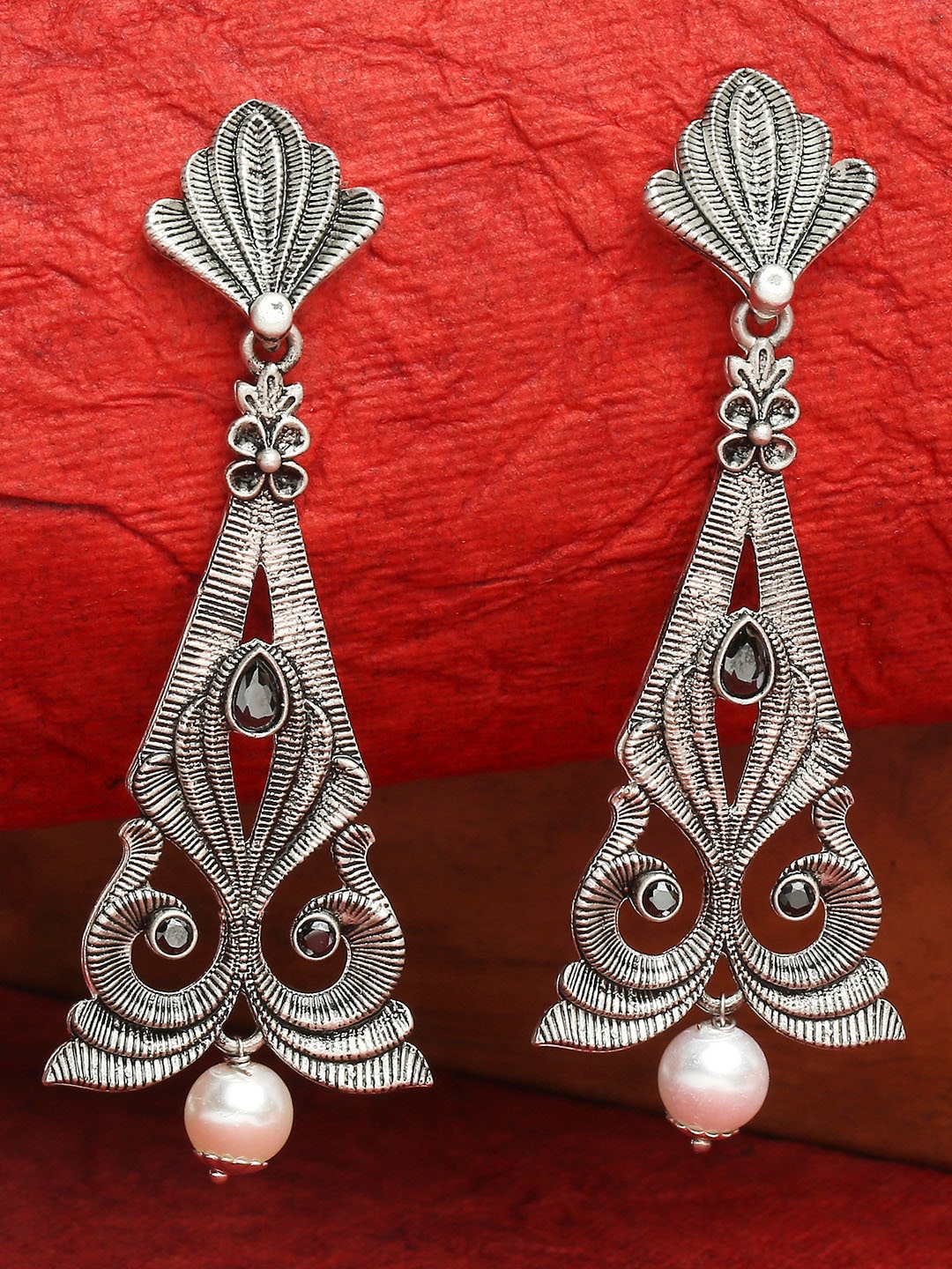 

OOMPH Silver-Toned Paisley Shaped Drop Earrings