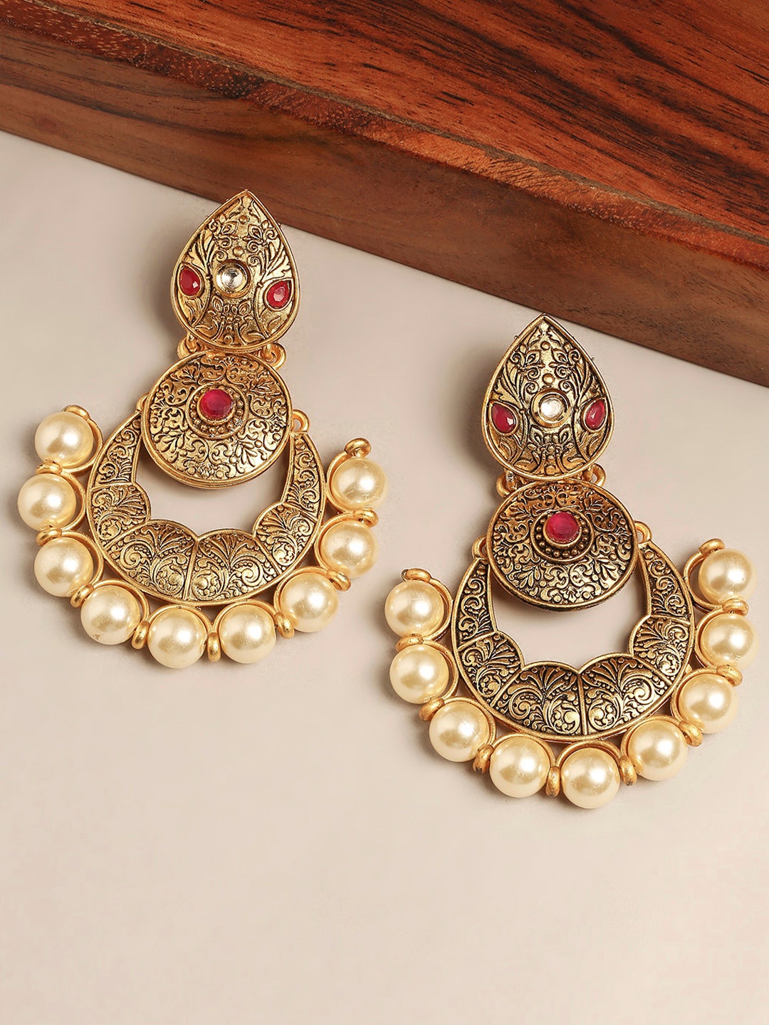 

OOMPH Gold-Toned Peacock Shaped Chandbalis Earrings