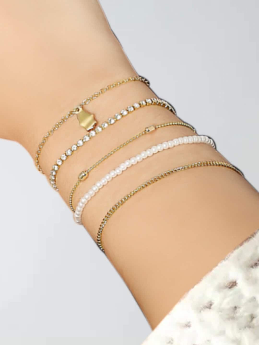 

OOMPH Women Pack of 5 Gold-Plated Pearls Charm Bracelet