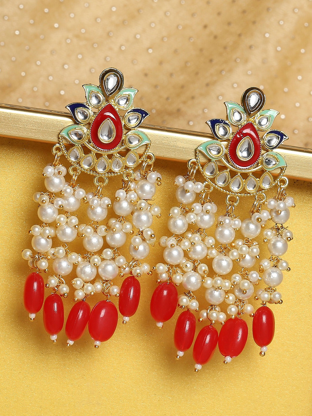

OOMPH Gold-Toned Meenakari Floral Chandbalis Earrings