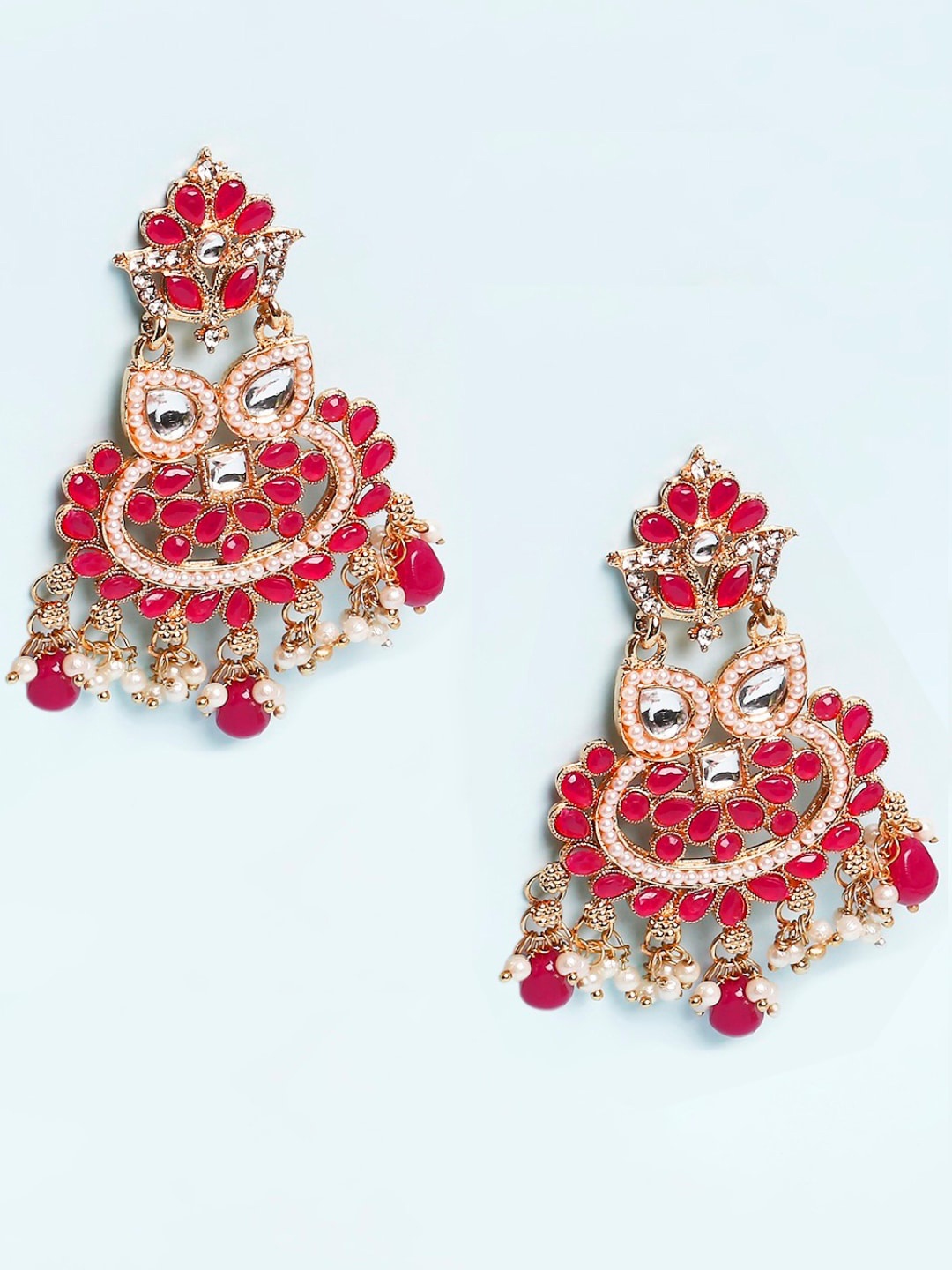 

OOMPH Gold-Toned Floral Chandbalis Earrings, Red