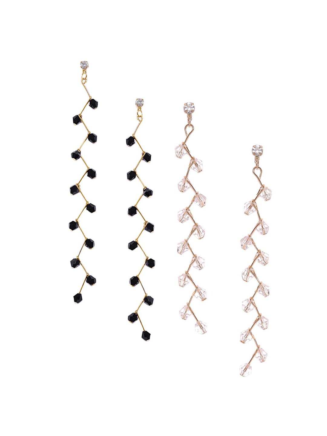 

OOMPH Set Of 2 Crystal Beads Elongated Statement Classic Drop Earrings, Black