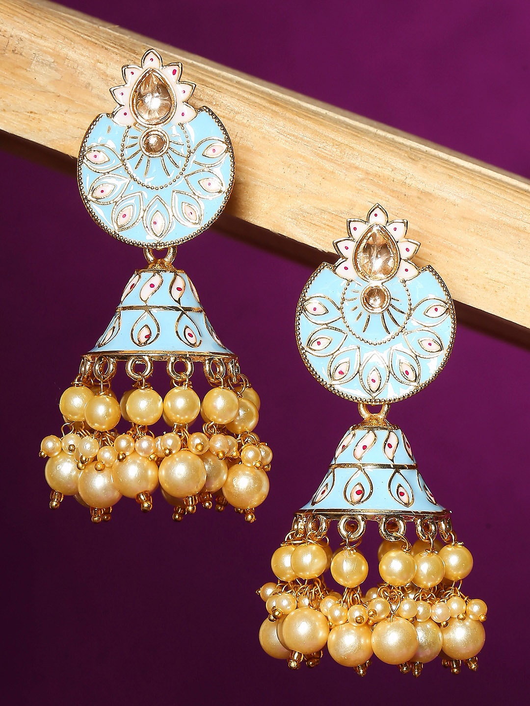 

OOMPH Meenakari Enamel Dome Shaped Jhumkas Earrings, Blue