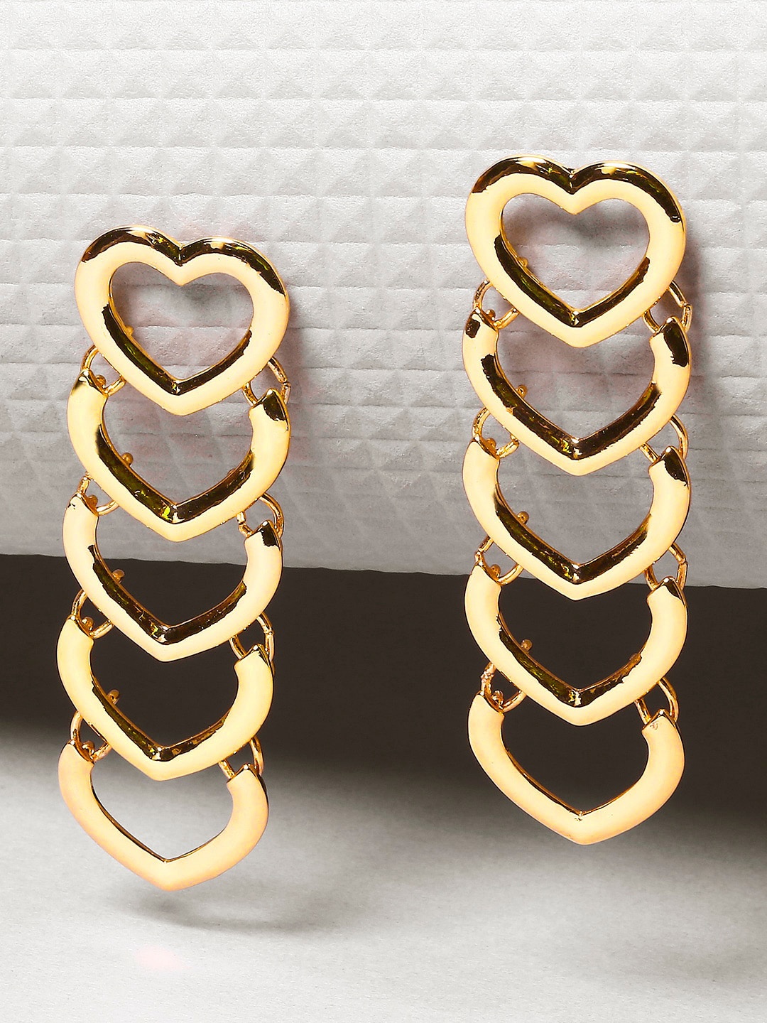 

OOMPH Gold-Toned Heart Shaped Long Fashion Drop Earrings