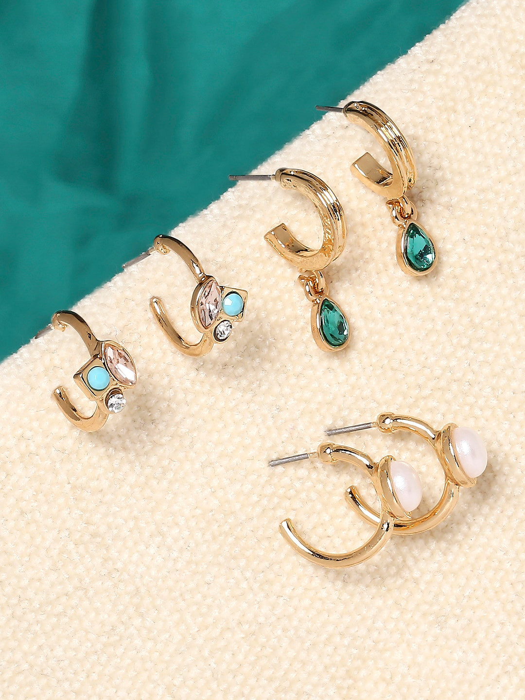 

OOMPH Set of 3 Gold-Toned Circular Half Hoop Earrings