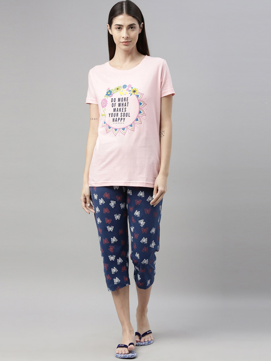 

Kryptic Women Printed Pure Cotton Night Suit, Pink