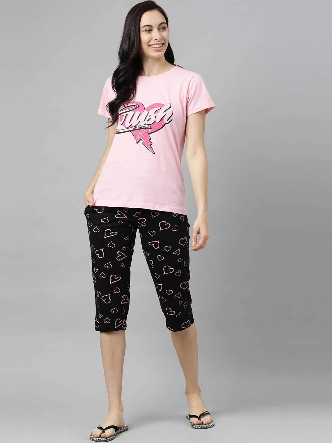 

Kryptic Women Printed Pure Cotton Night Suit, Pink