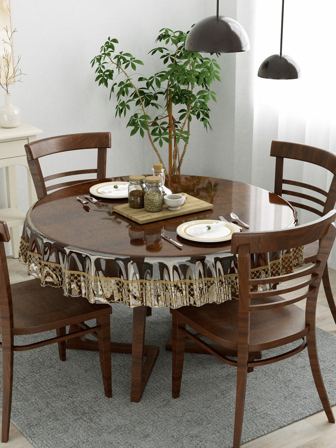 

Clasiko Golden Lace Border 4 Seater Table Covers, Gold