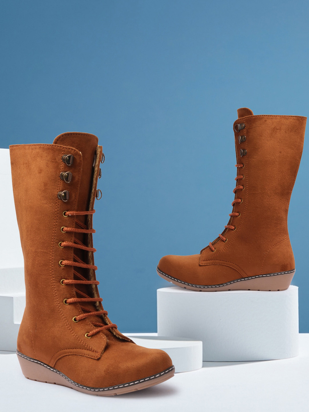 

RINDAS Women Tan Brown Solid Leather Winter Boots