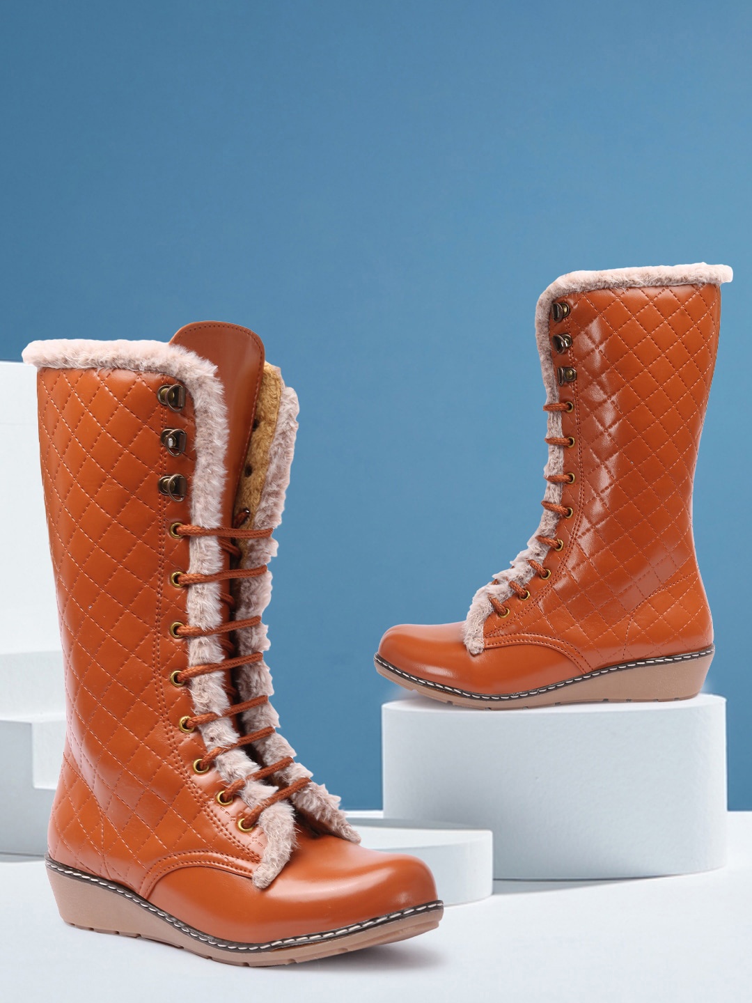 

RINDAS Women Tan Solid Furry Boots