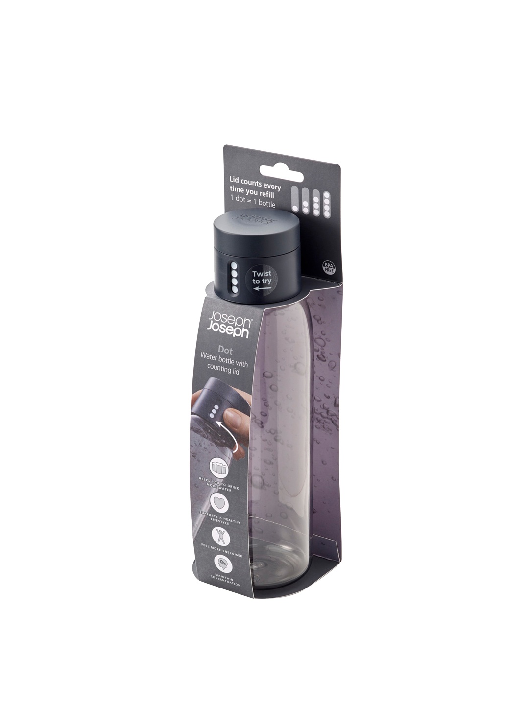 

Joseph Joseph Black & Grey Solid Water Bottle -600ml