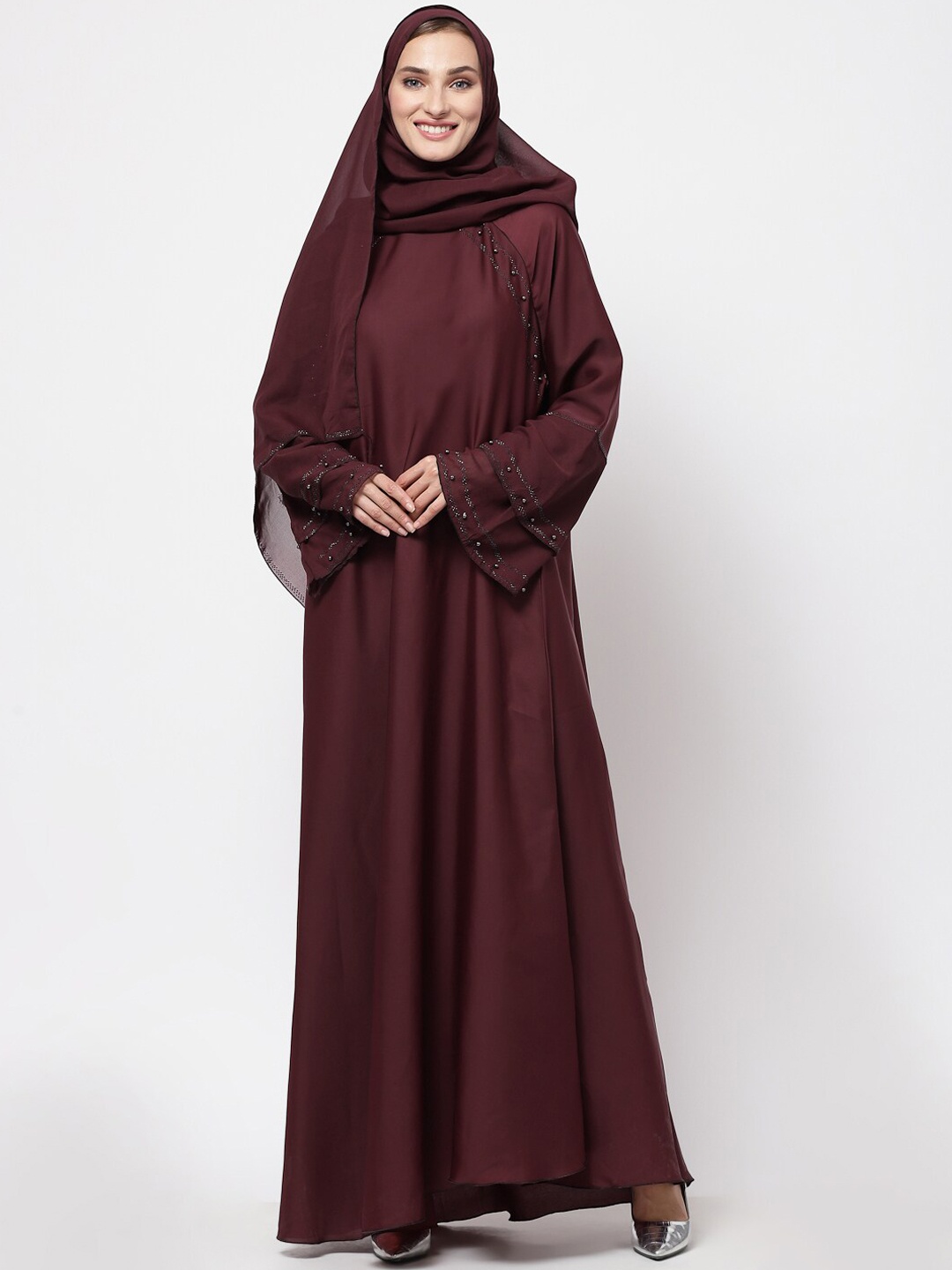 

KLOTTHE Women Maroon Embellished Burqa With Scarves