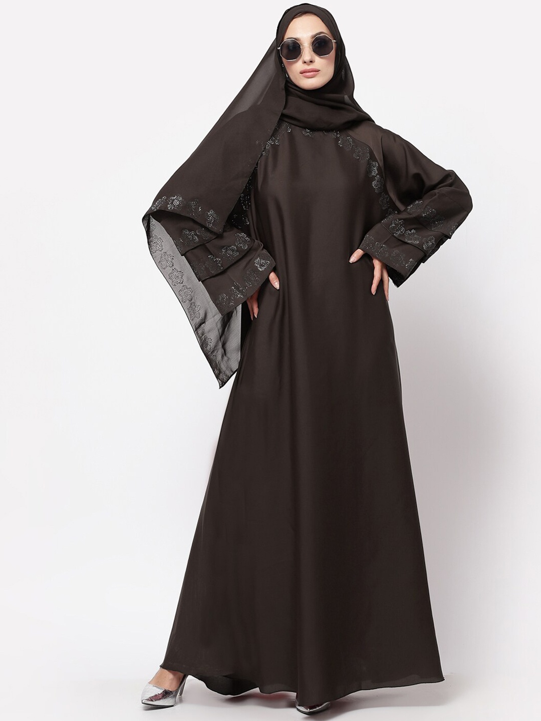 

KLOTTHE Women Brown Embellished Burqa With Scarves