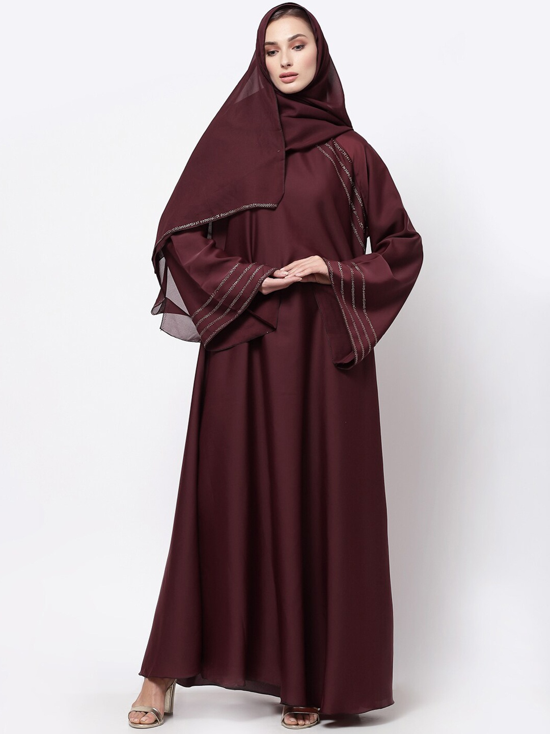 

KLOTTHE Women Maroon Embellished Abaya Burqa With Hijab