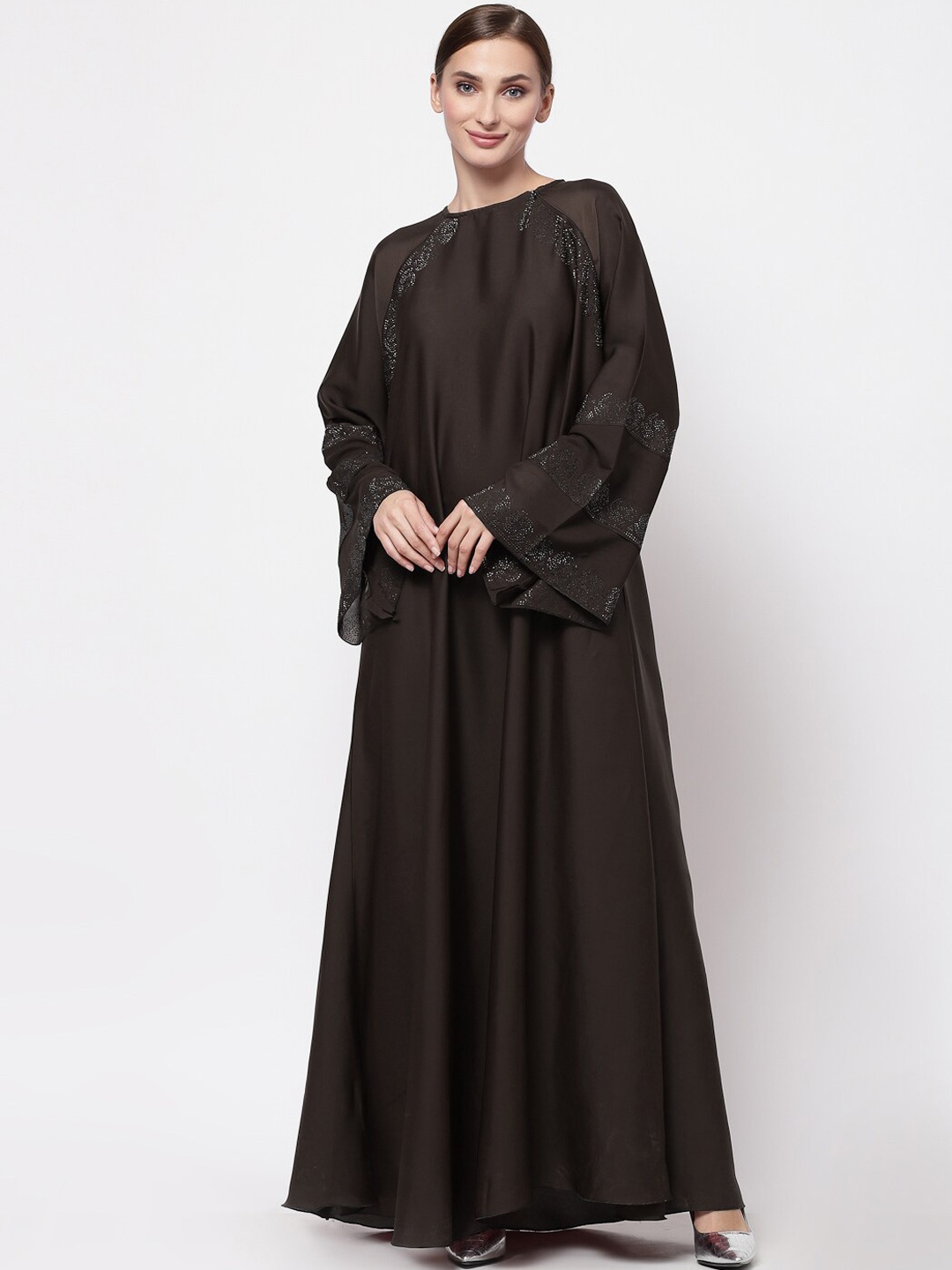 

KLOTTHE Women Brown Embellished Burqa With Scarves