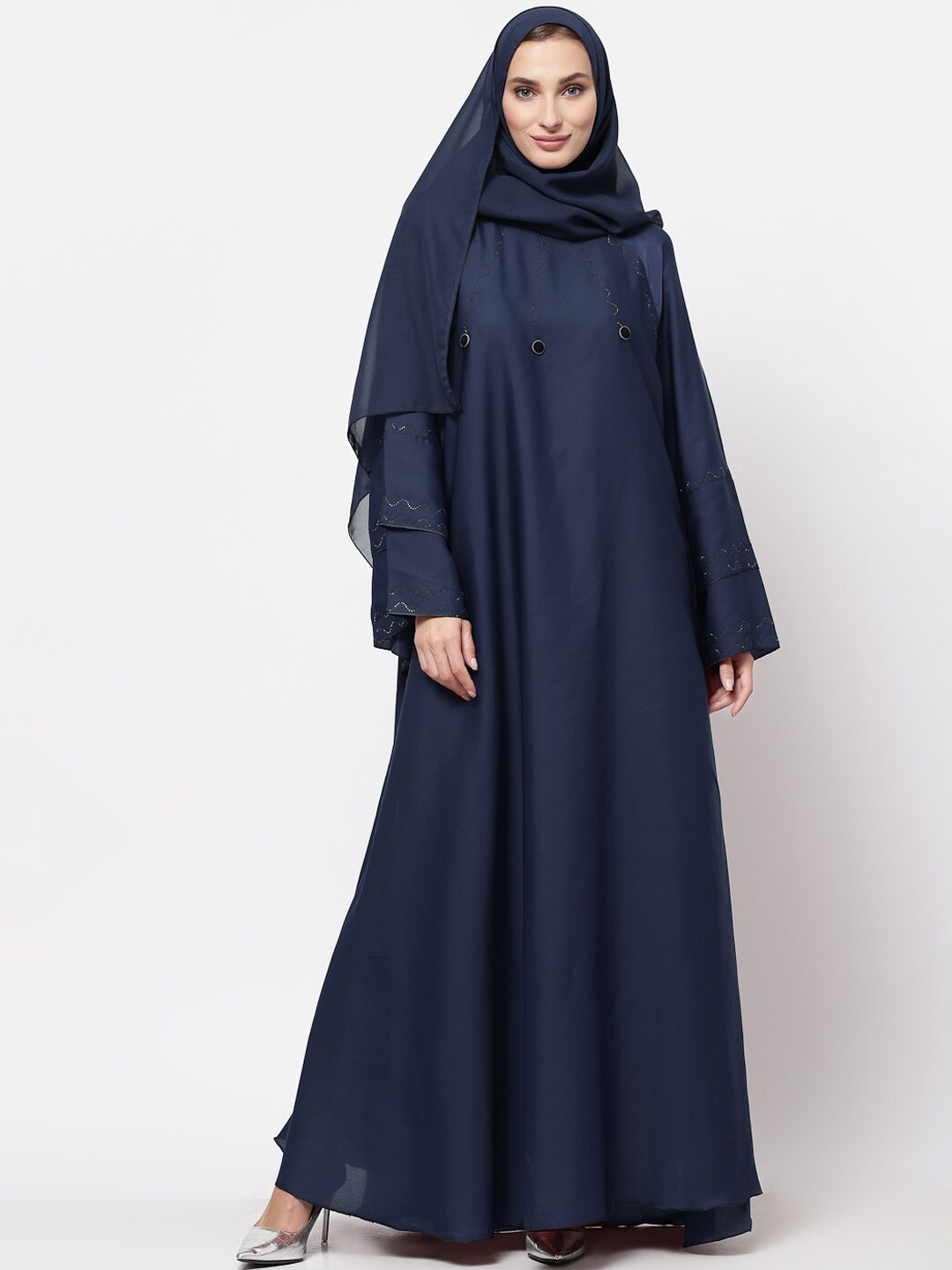 

KLOTTHE Women Blue Embellished Burqa With Scarf