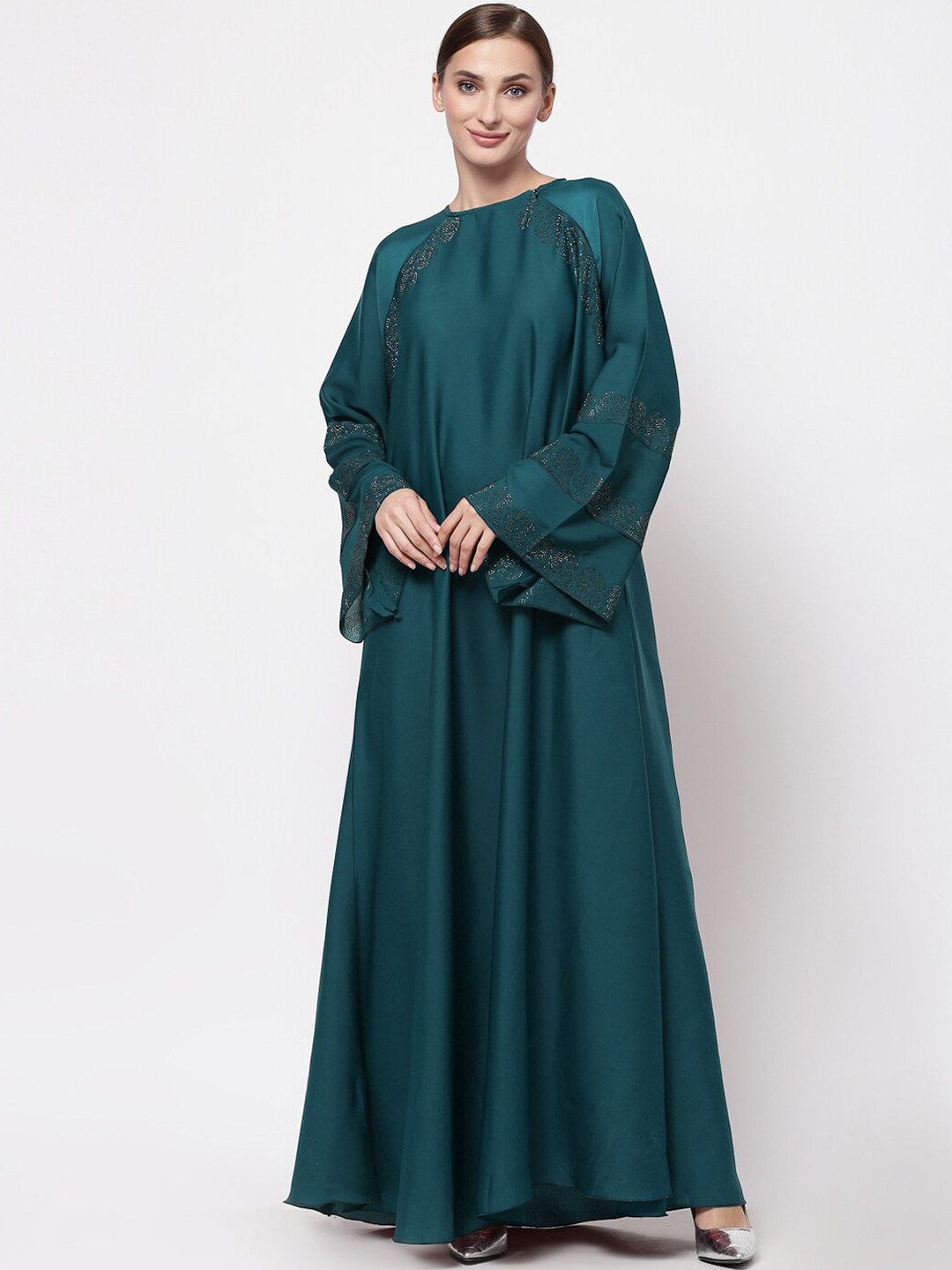

KLOTTHE Women Turquoise Blue Solid Embellished Burqa With Scarve