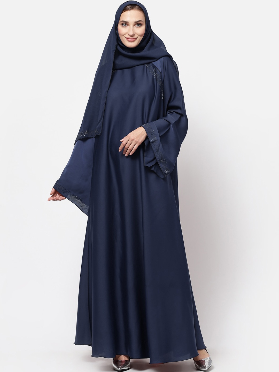 

KLOTTHE Women Blue Embellished Burqa With Scarf