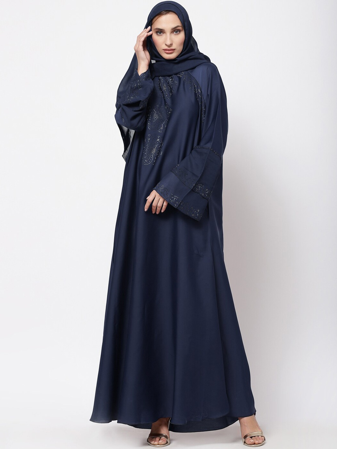 

KLOTTHE Women Blue Embellished Burqa With Scarves
