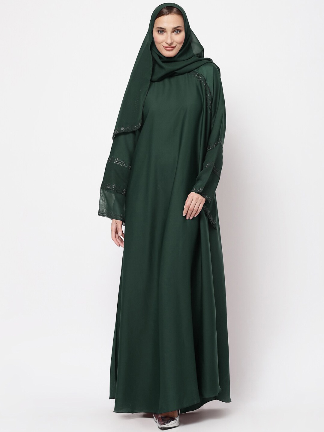 

KLOTTHE Women Green Embellished Burqa With Scarf