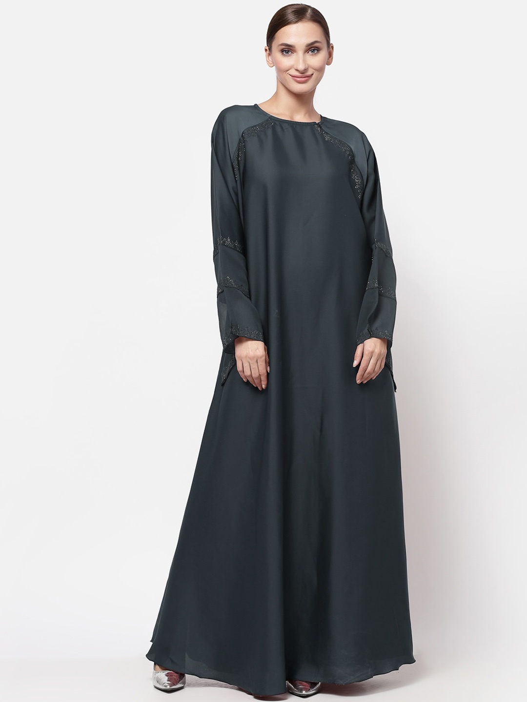 

KLOTTHE Women Black Embellished Burqa with Scarf