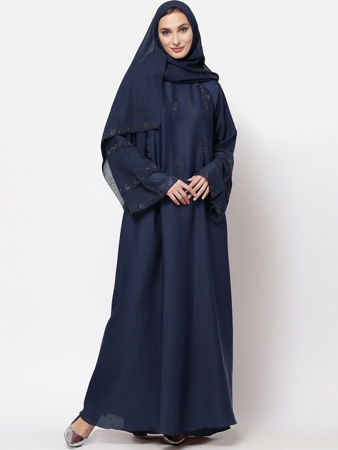 

KLOTTHE Women Blue Embellished Abaya Burqa With Hijab