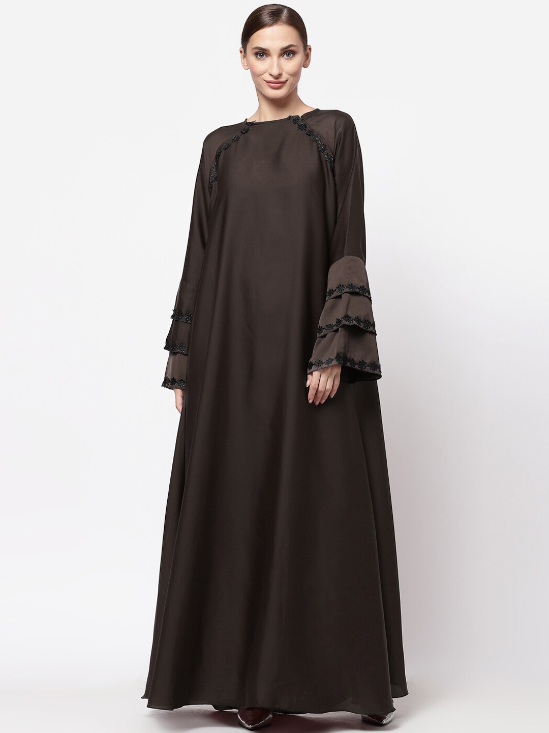 

KLOTTHE Women Brown Embellished Burqa With Scarf