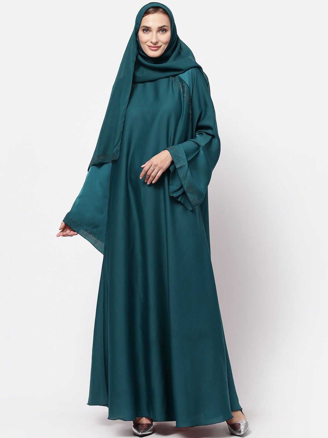 

KLOTTHE Women Turquoise Blue Embellished Abaya Burqa With Hijab