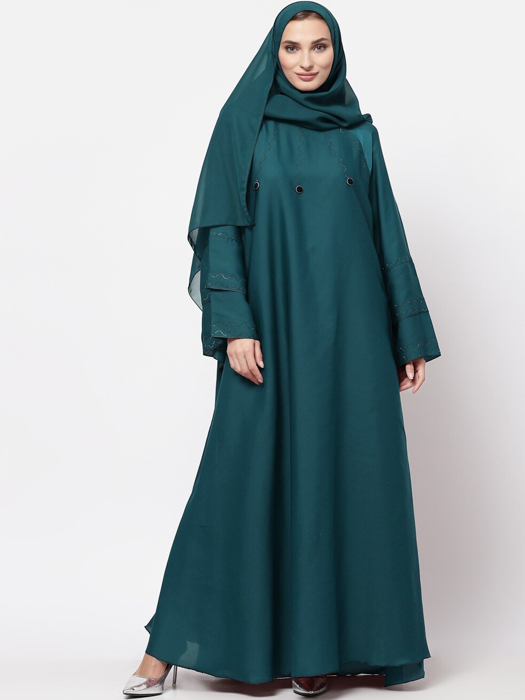 

KLOTTHE Women Turquoise Blue Embellished Abaya Burqa With Hijab